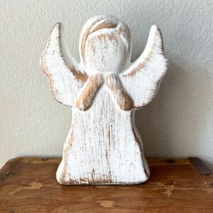 Vintage Ceramic Cream and Wood Like Colored Angel Holiday Decor